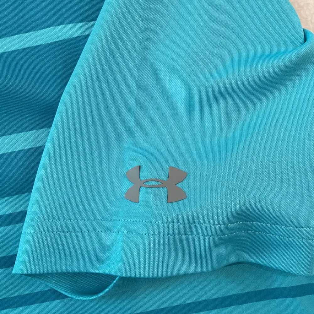 Under Armour Mens HeatGear Loose Stripe Polo Shirt Turquoise Blue L Short Sleeve - Picture 6 of 9
